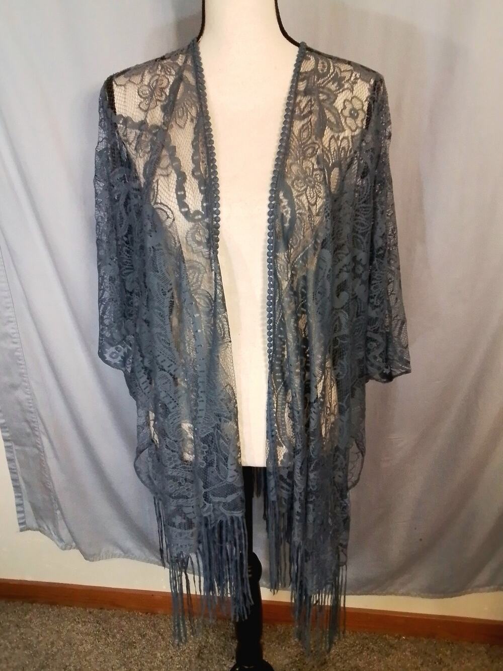 Mixit: Blue lace fringed cover up.